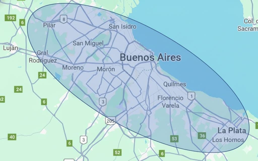 Mapa de cobertura AMBA - Área Metropolitana de Buenos Aires